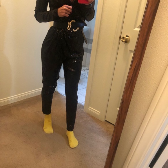 Fashion nova plunge sequin jumpsuit XS black - Picture 3 of 3